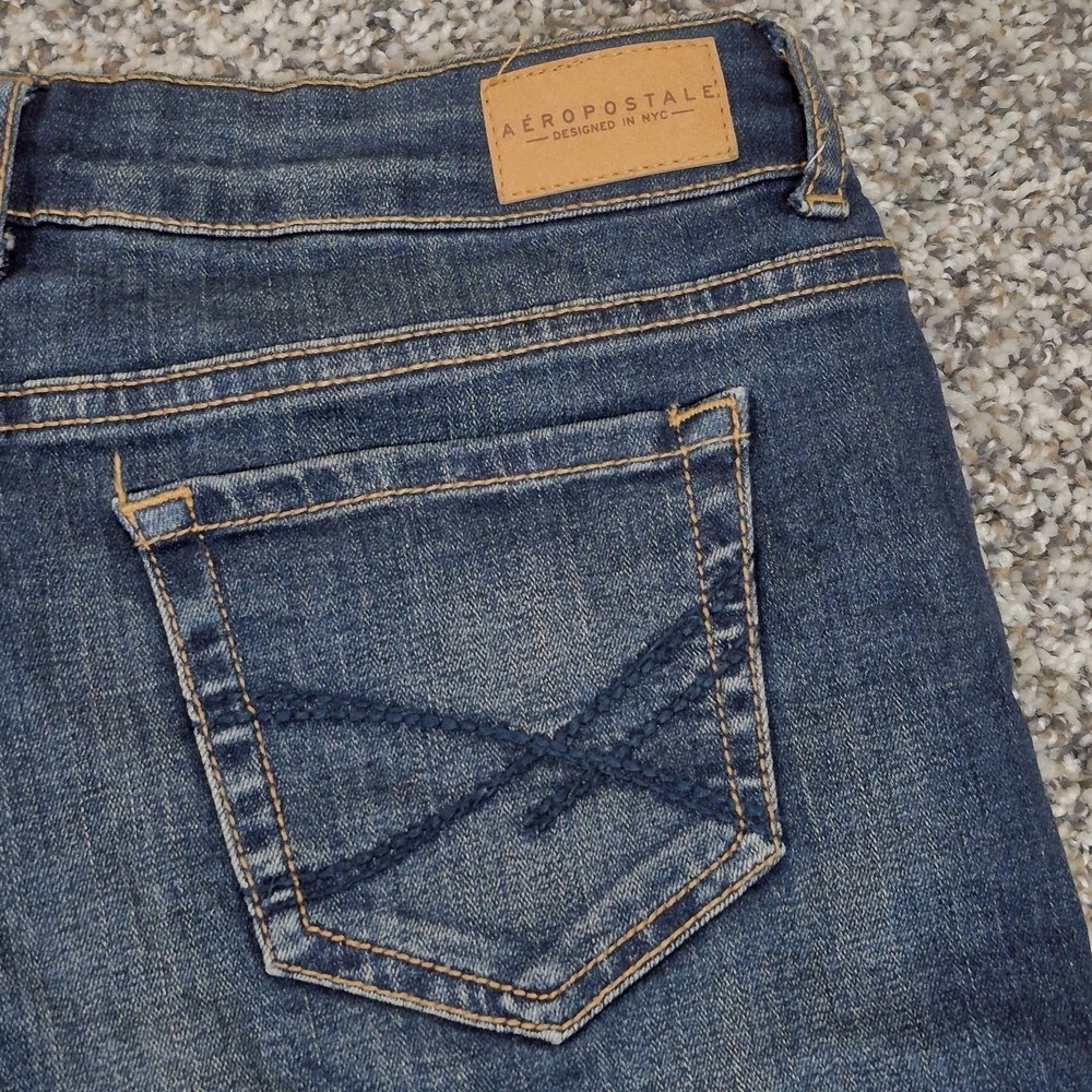 Aeropostale‎ Midi Women's Denim Cuffed  Jean Shorts Size 00 Whisker Wash Preppy - Picture 6 of 9